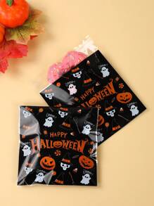 50 piezas de bolsas de regalo con cierre automático de 14*14cm con tema de Halloween, bolsas de caramelos transparentes con diseño de calabaza y espectro, bolsas desechables con tema de Halloween para empaquetar alimentos, postres, galletas, chocolates para la fiesta, decoración, obsequios y trucos o golosinas de Halloween