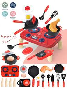 1 Set Kids Kitchen Cooking Pretend Play Toy, Realistic Stove With Light & Sound Effects, Girls Role Play Cooking Set, Parent-Child Interactive Festival Toy