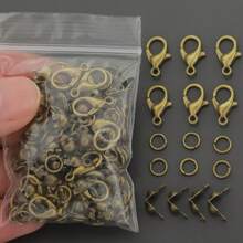 250 piezas Combinación de broches de langosta de aleación, anillos de salto y bucles cerrados - Incluye 50 piezas de broches de langosta, 100 piezas de anillos de salto, 100 piezas de bucles cerrados, adecuado para joyería DIY, elaboración de manualidades, collares, llaveros, pulseras, tobillos