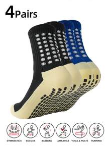 4 Pairs Mid Crew Sport Socks Non Slip Soccer Socks For Football Basketball Training, Running Athletic Outdoor Activities