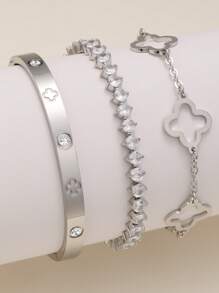 Stainless Steel Zirconia Bracelet Set, Fashionable & Luxurious Cubic Zirconia Bracelet Suitable For Daily Wear, Jewelry
