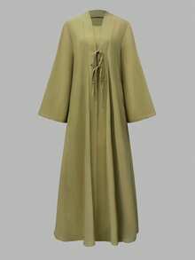 Women's Elegant Sleeveless Robe And Bowknot Long Cardigan Two Pieces Set Spring - Green - View 2