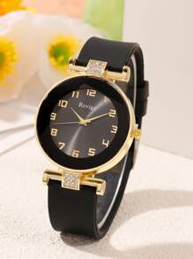 1 Reloj de cuarzo de mujer redondo y a la moda con esfera digital redonda versátil, perfecto para uso diario, cenas y otras ocasiones para decorar la muñeca.