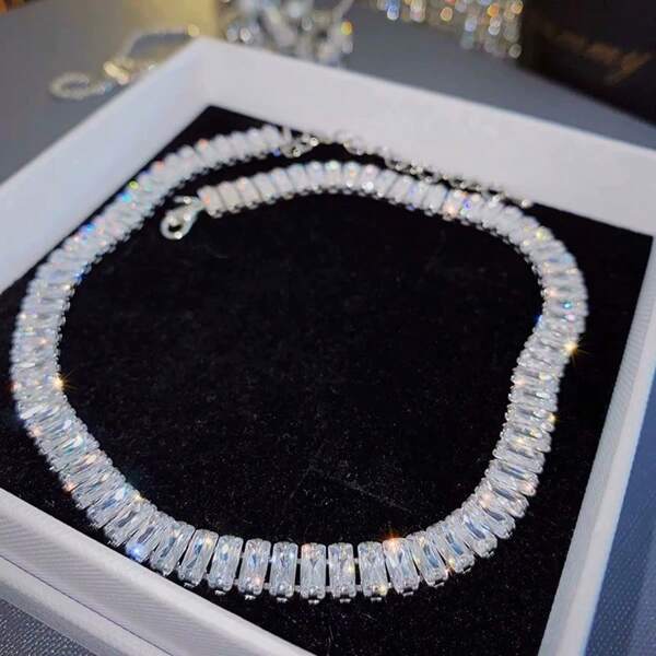 1pc Cubic Zirconia Decor Choker, Suitable For Special Occasions