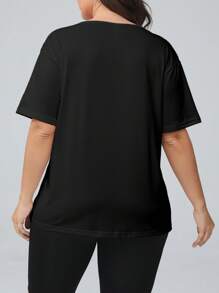 Customized Plus Size Black Crewneck T-Shirt - Summer Vacation Tattoo-Inspired Graphic Tee, Beachy Illustration Print, Holiday Streetwear