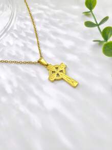 1 pièce Pendentif croix texturé avec nœud celtique en acier de titane, accessoire unisexe pour tous les jours
