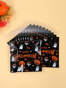 50 piezas de bolsas de regalo con cierre automático de 14*14cm con tema de Halloween, bolsas de caramelos transparentes con diseño de calabaza y espectro, bolsas desechables con tema de Halloween para empaquetar alimentos, postres, galletas, chocolates para la fiesta, decoración, obsequios y trucos o golosinas de Halloween