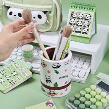 Desk Pen Holder Organizer Box, Office Desktop Stationery Storage Container With Panda Stickers, Minimalist Design,Back To School,School Supplies,Pencil Case,Pencil Pouch,School Bag