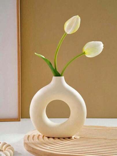 1pc Plastic Round Vase, Artificial Dried Flower Art Large Garden Planter, Wedding Dining Table, Office, Dorm, Room view 4