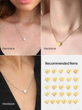 Collar con corazón diminuto enchapado en oro de 14K| Collar delicado para mujer| Gargantilla personalizada con corazón y letra|26 letras para DIY| Ajustable con deslizador