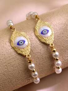 Conjunto de 2 pulseiras femininas trançadas, design de olho de demônio guardião, pulseira trançada ajustável, adequada como presente para entes queridos, uso diário