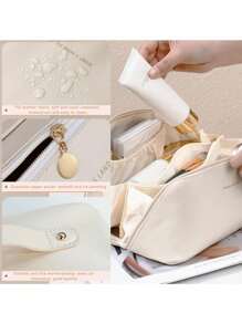 Bolsa cosmética impermeable de PU, bolsa cosmética portátil, bolsa de almacenamiento de cosméticos, bolsa de maquillaje de gran capacidad y doble capa, adecuada para cosméticos, productos de cuidado de la piel, almacenamiento de cosméticos y almacenamiento.
