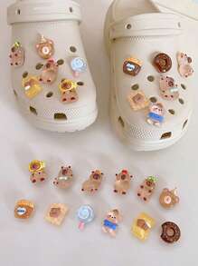 12pcs Fashion New Hole Shoe Flower Decorations, Fit For Summer Cute Slippers Decoration Clips, Transparent Cartoon Cute 3D Unisex Shoe Accessories Back To School