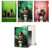 1pc/3PCS Wall Arts Posters Optional Frame Animals Chimpanzees, Elephants, Pandas, Animal Posters Printing Fun Art Wall Paintings Canvas Paintings Suitable For Bathroom, Toilet, Home Decoration Gifts