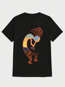 Para hombre,Estampado con figura de Kokopelli,Camiseta casual de cuello redondo y manga corta con estampado,adecuada para uso diario en primavera y verano,unisex - Negro - Ver 1