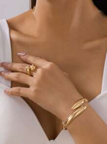 1 conjunto de pulseira de metal geométrica de alta qualidade, anel, colar, brincos, joias para mulheres, presente para namorada, adequado para festivais, festas, encontros