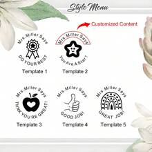 圆形教师表扬印章 - 塑料课堂评分和鼓励印章，可定制学生反馈，教师办公用品，欢快设计印章垫，易于使用，教师欣赏礼物，返校，学校用品，多功能，装饰性，可重复使用，现代，彩色，可爱，复古，卡通，卡哇伊，定制，个性化，独特，定制，工人，客户，学生，适用于商务/工作/办公室，适用于学校 - 圓形23 - 查看 5