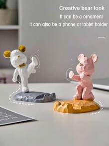 1pc Cute Kung Fu Bear Phone Stand, Pad Tablet Support Stand, Cartoon Drama Chasing Bedhead Creative Desktop Ornament, Home Decoration Ornament, Suitable As A Gift For Family, Friends, And Classmates, School Supplies, Back To School