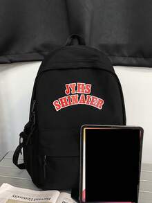 shinaier 大容量学生旅行字母印花背包带挂坠 - 黑色 - 查看 3