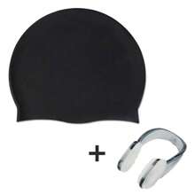 Silicone Waterproof Swim Cap, Matching Nose Clips, Women Men Universal, For All Hairstyles, Comfortable Anti-Slip Swim Cap