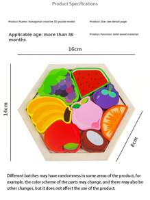 1 Set hölzerne kreative 3D Cartoon Panel Puzzle Geburtstagsgeschenk gestapelter hoher Bauklötze Frühkindliche Bildung Sechseckpuzzle Spielzeug Tier Transport Obst Muster Eltern-Kind interaktives Denkspiel, fördert Farberkennungsfähigkeit und Hand-Augen-Koordination