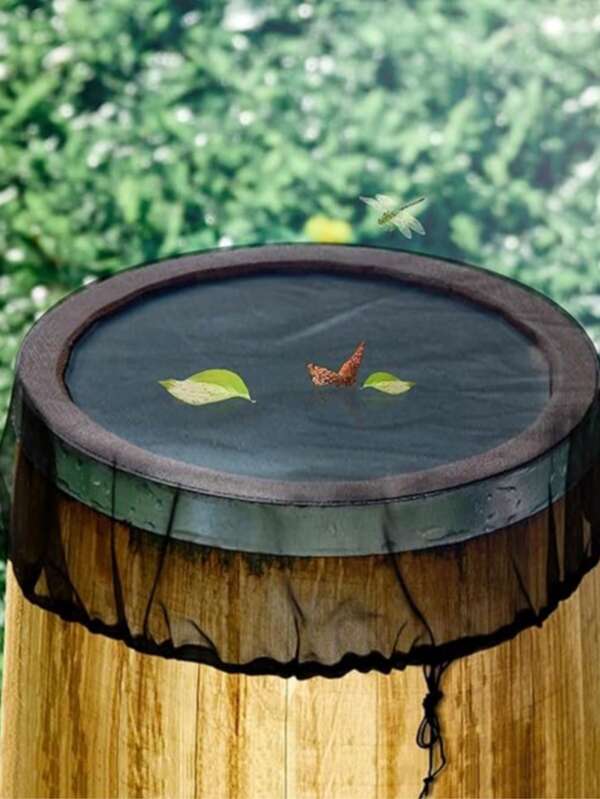 Malla de cobertura para barriles de lluvia, red para barriles con cordón, protector de pantalla para tanques de recolección de agua para prevenir la caída de hojas en los aleros del jardín exterior