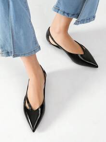 Reitoye New Arrival Y2K Comfortable Black Sandals For Women Summer Pointed Toe Patent PU Ballerina Flats Shoes,  Hollow-Out Flat Heels Summer Shoes,  Mother's Day Gifts, Soft Leather, Soft Soles - 黑色-鏤空 - 查看 4