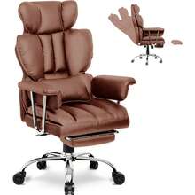 GartistGo Ergonomic High Back Swivel Leather Office Chair With Footrest For Home Office - Brown - View 7