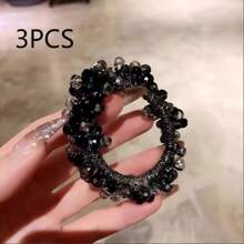 3pcs Fashionable Hair Accessories Set: Elegant Pearls & Crystals Hair Scrunchies, Multi-Functional Hair Styling Decorations, Simple Rhinestone Ponytail Holders