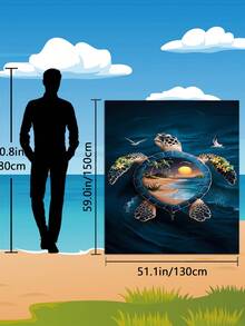 1 件波西米亚风沙滩巾（大号），海龟海豚海鸥图案设计，超细纤维毛巾，防沙速干耐用野餐毯，夏季、露营、节日必备品、节日配饰、旅行必备品、太阳椅毛巾、旅行配饰、太阳椅。海滩必备品