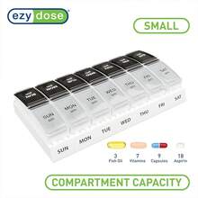 Ezy Dose Weekly AM/PM Pill Organizer, 7-Day Vitamin And Medication Box With Large Pop-Out Compartments, 2 Times A Day Pill Holder For Easy Dosing, Blue And Purple Lids, Travel-Friendly Design - 黑色 - 查看 3