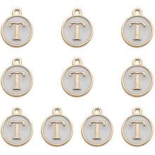 10 件珐琅 A-Z 字母锌合金吊坠套装 | 彩色 DIY 时尚珠宝制作配件 | 26 个字母项链手链工艺品吊饰 - 白色 - 查看 20