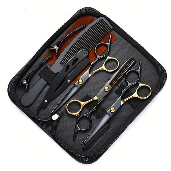 Un conjunto de 1 herramienta de corte de cabello, un kit de herramientas de 9 piezas de tijeras de cabello de 6,0 pulgadas, herramientas profesionales de corte de cabello adecuadas para peluquerías y salones de belleza en el hogar.