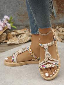 Multi-Color Flat Roman Sandals, New Slip-On Style, Lightweight Casual Summer Beach Sandals