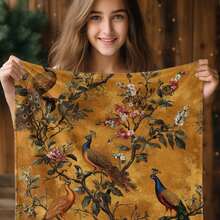 1pc Vintage Peacock Floral Print Wool Blanket - Soft & Cozy Knit Polyester Throw For Sofa, Bed, Office, Flannel Nap, Camping, Travel - All Season Gift Blanket - Multicolor - View 5