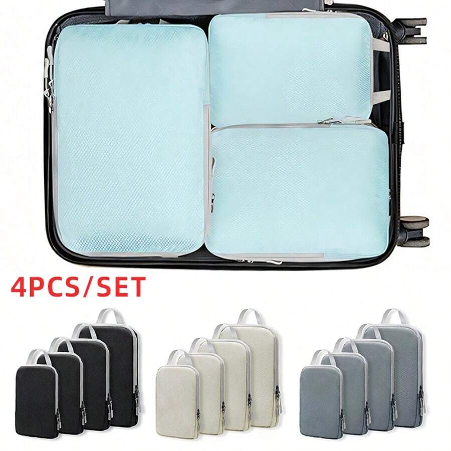 4 Set Compression Bags Travel Storage Organiser Suitcases Packing Cubes Luggage - Grey - View 1