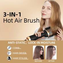 SEAGO Brosse à air chaud 3 en 1 - Brosse à air chaud haut de gamme de haute qualité, sèche-cheveux et lisseur - Volumisant, frisage vers l'intérieur et lissage 3 en 1 Brosse à air chaud - Séchage et coiffage en un, fonction bouclage et lissage, réglage de la vitesse du vent à 3 niveaux, outil de coiffure professionnel à air chaud - Puissant sèche-cheveux et lisseur - Pas de dommages thermiques pendant la coiffure - Séchage rapide, boucles, volume, sèche-cheveux ionique