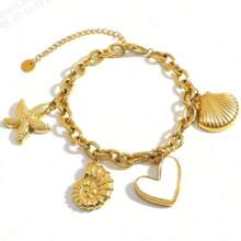 1pc Stainless Steel 18K Gold Plated Starfish, Shell, Heart Shaped Pendant Necklace, Rust Proof, Fashionable Necklace & Bracelet Decor