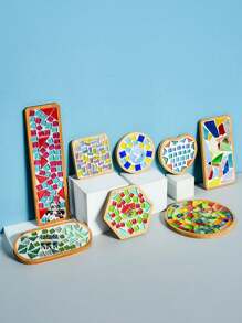 1 Stück DIY Mosaik Bambus Untersetzer, leere Basis Tablett, Getränkeuntersetzer, Pflanzenuntersetzer, Kunst Tablett (ohne Mosaikfliesen), kleines Pflanzentablett für Blumentopf, Bambus Blumentopf, Getränketablett, Harz Untersetzer Geschenk, Schreibtisch Blumentopfschutz