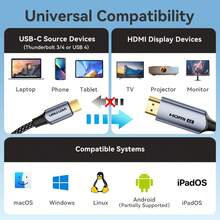 VENTION Type-C To HDMI Cable - 4K@60Hz Ultra HD, HDCP 2.2 Support, Smooth Mirroring, Stable Signal - Transfers Audio/Video From USB-C To HDMI Displays - PVC Braided With Cotton Mesh Exterior, Aluminum Shell - Grey- High-Speed HDMI Adapter Cable - For MacBook, IPad, Devices - Gold-Plated HDMI Male/USB-C Male Connectors, 5.0mm Diameter; Upgrade Your Setup Today For Reliable Performance! - Grey - View 9