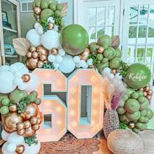 30pcs Sage Green, Gold & White Confetti Balloons For Party Decorations, Suitable For Birthday, Engagement, Wedding, Graduation Events