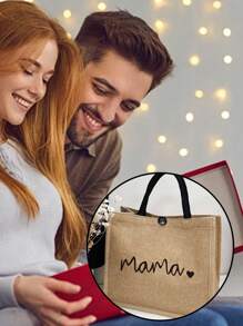 Mama "Love Letter Travel Bag, And A Make Up Bag With A Hand Rope,A Professional Makeup Artist Choose It To Solve The Problem Of Messy Cosmetics,Fashionable Letter Pattern Tote Bag, Large Capacity Shoulder Bag, Lightweight, Foldable, Portable Shopping Bag, Suitable For Weddings, Birthdays, Beaches, Holidays, Perfect Gift For Women, Mothers, Teachers, Friends, Bridesmaids, Big Bags, Students, And Back To School