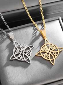 1 Stück modischer Charm Hexen-Knoten Halsketten-Anhänger, Edelstahl Pentagramm Amulett Schmuck, Glücksbringend als Geschenk für Männer & Frauen