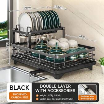 Nordic Minimalist Bowl Rack One-Piece Formed Aviation Aluminum Invisible Air Diversion System "Minimalist Double-Layer Bowl Rack, No Installation Required Folding Bowl Rack