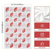 2pcs Set, Cartoon & Simple Striped Strawberry Kitchen Towel, Hand Towel, Polyester Dish Cloth, Soft Absorbent Drying Cloth, Kitchen & Cleaning Supplies, Bathroom Essentials