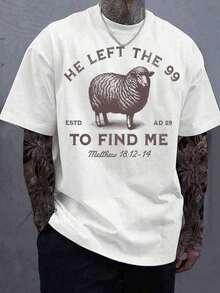 Vector Apparel Men's Vintage Christian Faith T-Shirt, Sheep Graphic "He Left The 99" Matthew 18:12-14 Print Casual Short Sleeve Streetwear Top T-Shirts Jesus Left, The Lord Is My Shepherd T-Shirt, Christian T-Shirt, He Left 99 To Save Me T-Shirt, Men T-Shirt Unisex Casual Graphic Tee - trắng - Xem 5