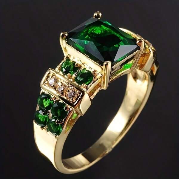 1 pieza Anillo de mujer elegante, de lujo y glamoroso con jade verde y circonita brillante, joya de regalo