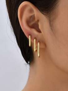 6Pcs/Set Minimalist Square Shape Copper Earrings For Women, Elegant Casual Party Beach Date Holiday Gift, Versatile Daily Wear