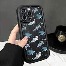 Shark Comfortable To Hold, Durable And Stylish, High Quality Protective Phone Case, Suitable For Iphone 16/15/14/13/12/11/X/7/6 Series, Black/White Background, Camera Lens Protection, Shockproof, Anti Slip, Lightweight, TPU Material - 黑色 - 查看 4