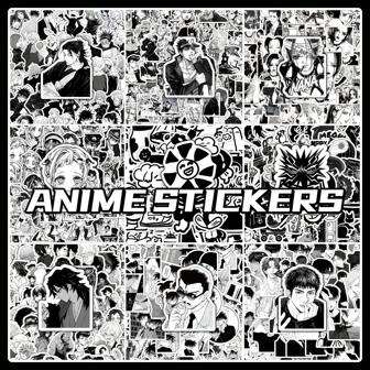 bandai 60 Black And White Stickers, Black And White Anime Jujutsu Return Station Notebook Waterproof Decorative Stickers, School Supplies,Back To School
